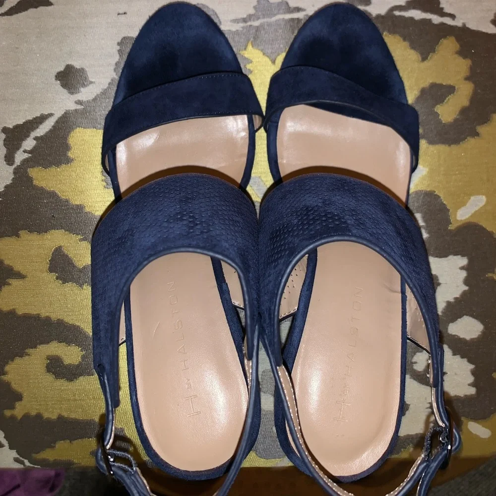 H by Halston Blue Suede Perforated Strappy Wedge Sandal 8M - Picture 3 of 6